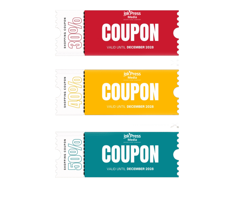 Custom Coupon Printing – dtflex.shop Boost your business promotions with premium custom-printed coupons from dtflex.shop. Perfect for special offers, discounts, loyalty programs, and event giveaways — our coupons are printed with vibrant designs and clear details to leave a lasting impression.